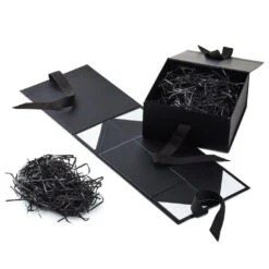 Hallmark 8" Square Black Gift Boxes With Paper Shred, 2-Pack -Hallmark Store Black Large Gift Boxes With Paper Shred 5EBC1856 04