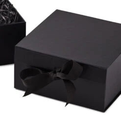 Hallmark 8" Square Black Gift Boxes With Paper Shred, 2-Pack -Hallmark Store Black Large Gift Boxes With Paper Shred 5EBC1856 05