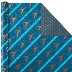 Hallmark Elegant Blues 4-Pack Blue And Gold Reversible Wrapping Paper, 150 Sq. Ft. -Hallmark Store Blue and Gold Holiday Reversible Wrapping Paper 5JXW1739 03