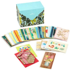 Hallmark Premium Assorted Handmade All-Occasion Cards In Leaf Print Organizer, Box Of 24