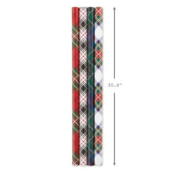 Hallmark Classic Plaids 4-Pack Wrapping Paper Assortment, 120 Sq. Ft. -Hallmark Store Classic Plaids Christmas Wrapping Paper Assortment 5JXW1040 08