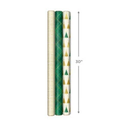 Hallmark Gold And Green 3-Pack Christmas Wrapping Paper Assortment, 120 Sq. Ft. -Hallmark Store Gold and Green Assortment Christmas Gift Wrap 5JXW1204 04