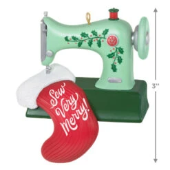 Hallmark Sew Very Merry! Ornament -Hallmark Store Green Sewing Machine and Stocking Keepsake Ornament 1799QGO2927 03