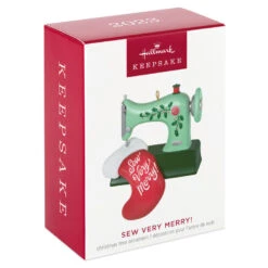 Hallmark Sew Very Merry! Ornament -Hallmark Store Green Sewing Machine and Stocking Keepsake Ornament 1799QGO2927 04