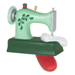 Hallmark Sew Very Merry! Ornament -Hallmark Store Green Sewing Machine and Stocking Keepsake Ornament 1799QGO2927 06