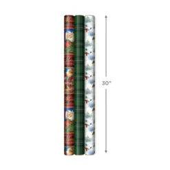 Hallmark Christmas Classics 3-Pack Reversible Wrapping Paper Assortment, 120 Sq. Ft. -Hallmark Store Santa and Plaids Assorted Reversible Gift Wrap 5JXW1070 03