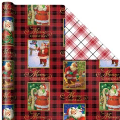Hallmark Christmas Classics 3-Pack Reversible Wrapping Paper Assortment, 120 Sq. Ft. -Hallmark Store Santa and Plaids Assorted Reversible Gift Wrap 5JXW1070 04