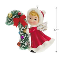 Hallmark Vintage Angel Porcelain Ornament -Hallmark Store Vintage Angel With Candy Cane Keepsake Ornament 2499QXT4127 03