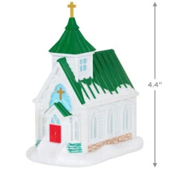 Hallmark Candlelight Service Ornament -Hallmark Store White Church With Green Steeple Keepsake Ornament 2199QGO2767 03
